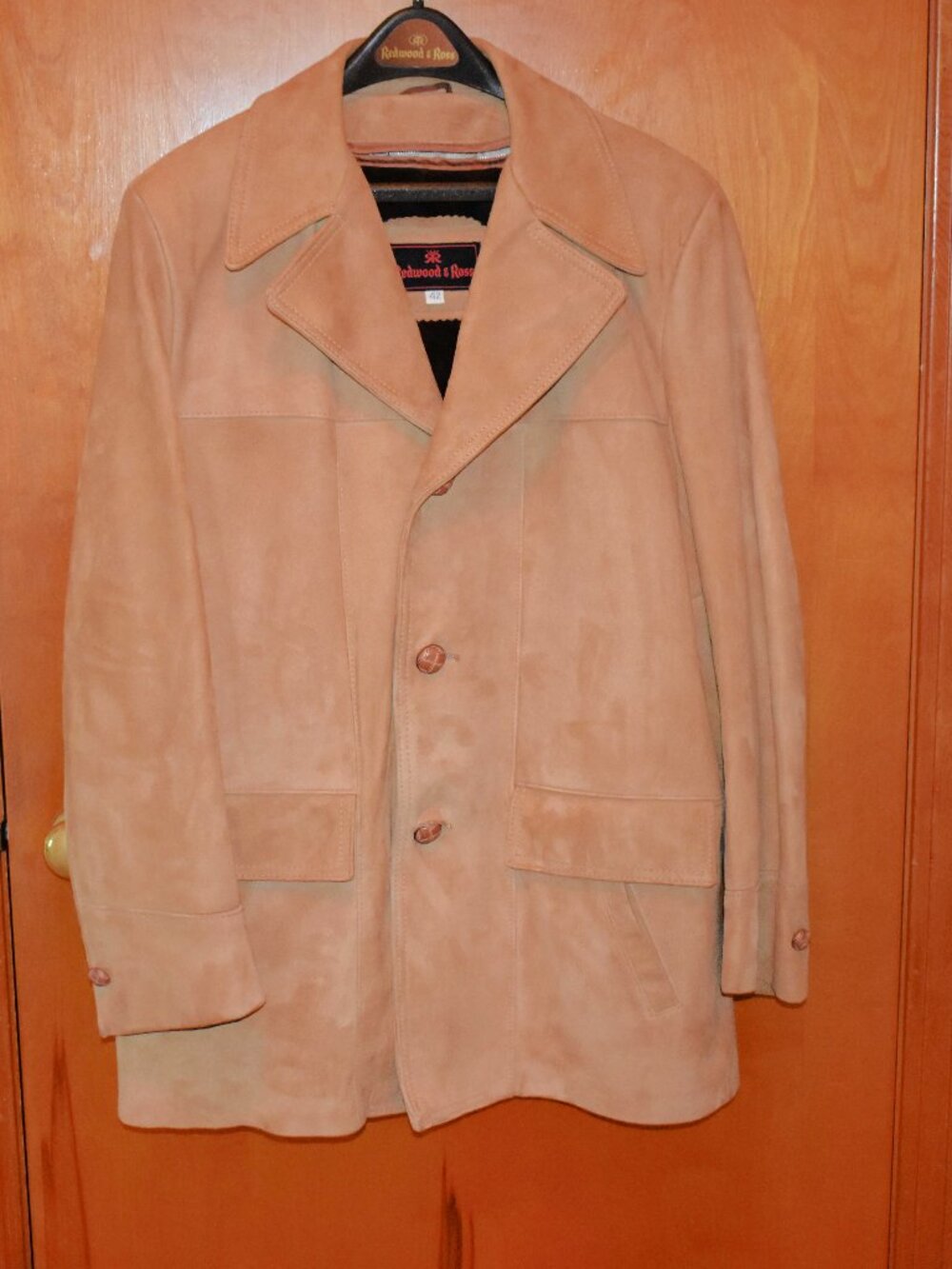 Size 42, Vintage Men's Tan Suede Leather Redwood & Ross Coat, Zip Out Liner